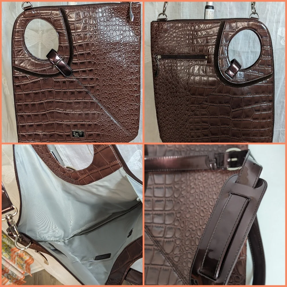 Beijo Couture brown laptop croc bag NEW 13x15